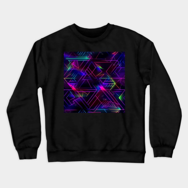 Neon Trippy EDM Festival Rave Pattern Crewneck Sweatshirt by AlexandrAIart